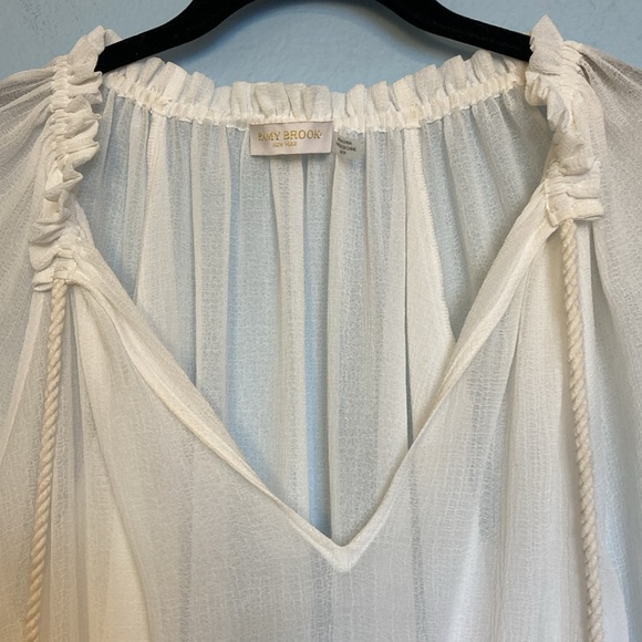 Ramy Brook Womens Size XS White Sheer Beach Swim Cover Up Smocked Waist Tassels - Picture 5 of 12